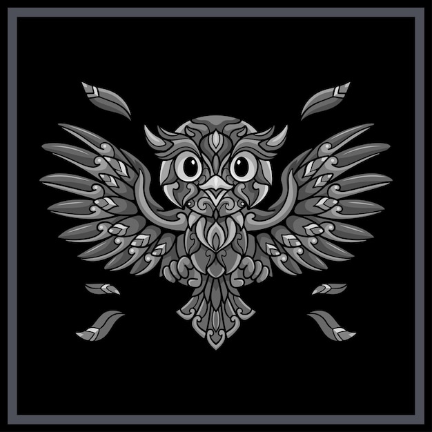 Vector monochrome cute owl bird mandala arts isolated on white background