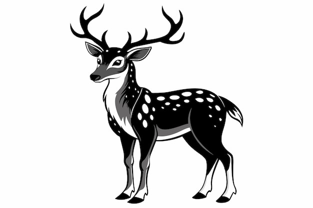 Monochrome deer with antlers Black and white deer with antlers Deer in black and white with antlers