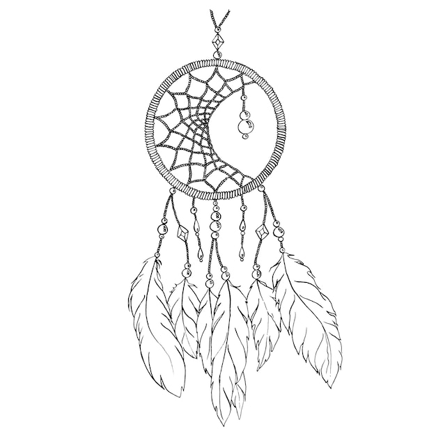 Monochrome ethnic hand made feather dream catcher vector