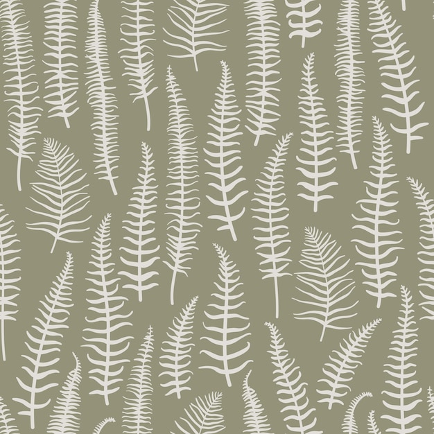 Vector monochrome fern leaves seamless pattern