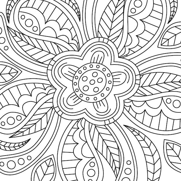 Monochrome Floral Pattern Hand Drawn Texture with Flowers