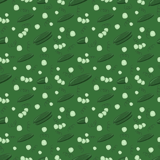 Monochrome green cucumbers seamless pattern