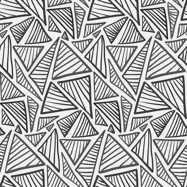 Monochrome hand drawn striped triangles pattern