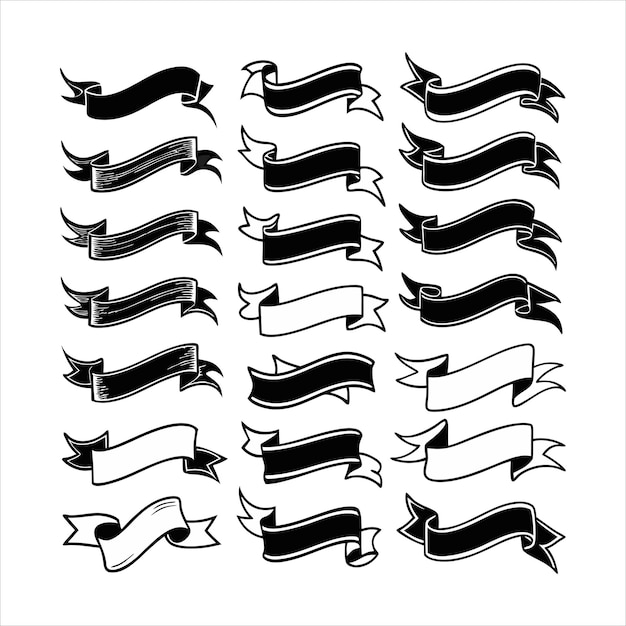 Monochrome HandDrawn Ribbon Vector Set