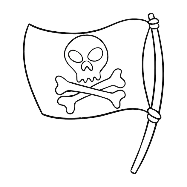 Monochrome illustration pirate flag tied to a mast park vector illustration in cartoon style