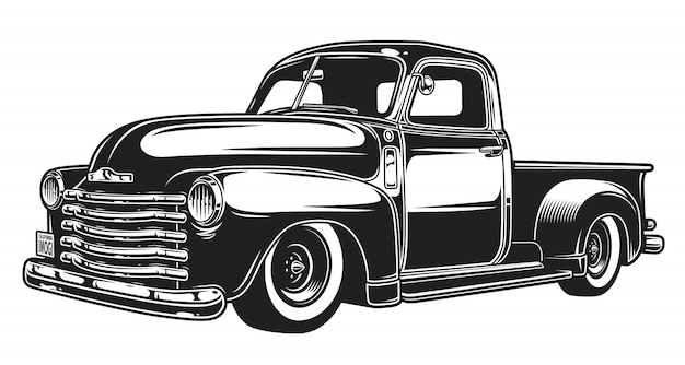 Monochrome illustration of retro style truck