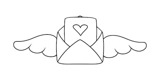 Monochrome image Romantic envelope with wings and a heart for a declaration of love vector cartoon