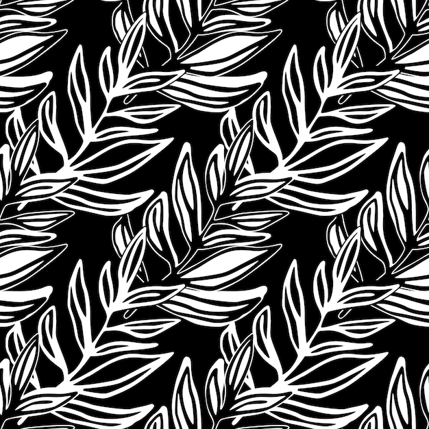 Monochrome jungle geometric seamless pattern Tropical pattern palm leaves seamless Floral background Exotic plant backdrop