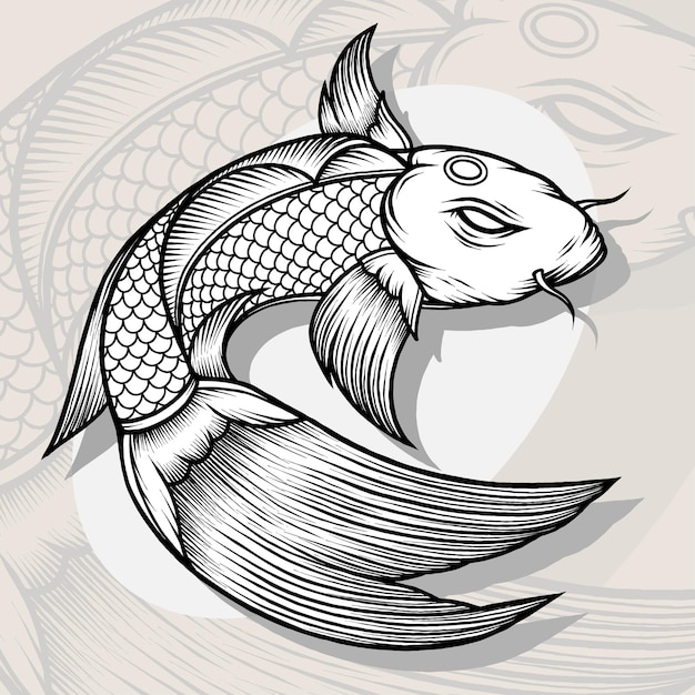 Vector monochrome king koi fish illustration