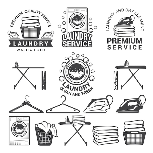 Monochrome labels of laundry service.