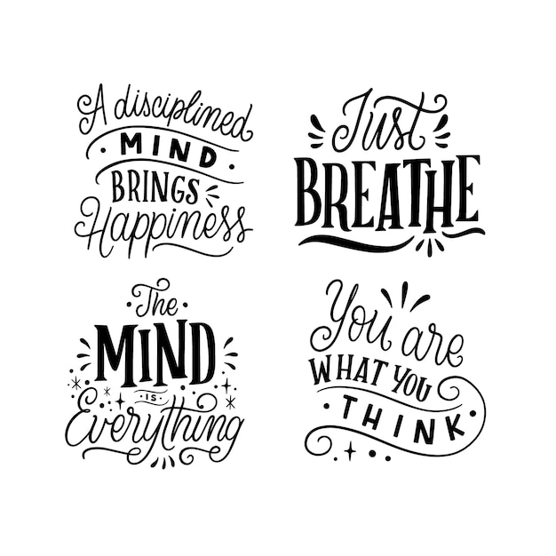 Vector monochrome lettering buddha stickers collection