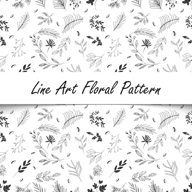 Monochrome line art floral seamless pattern background