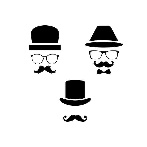 Monochrome moustache icons set