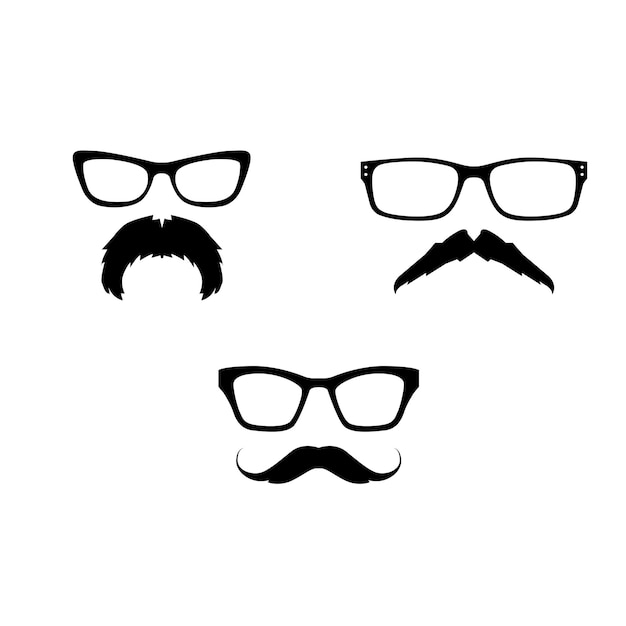 Monochrome moustache icons set