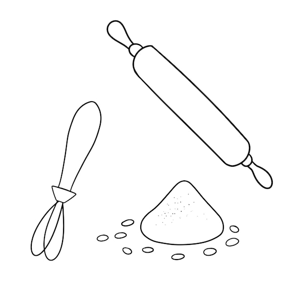 Monochrome picture cooking utensils vector illustration in cartoon style