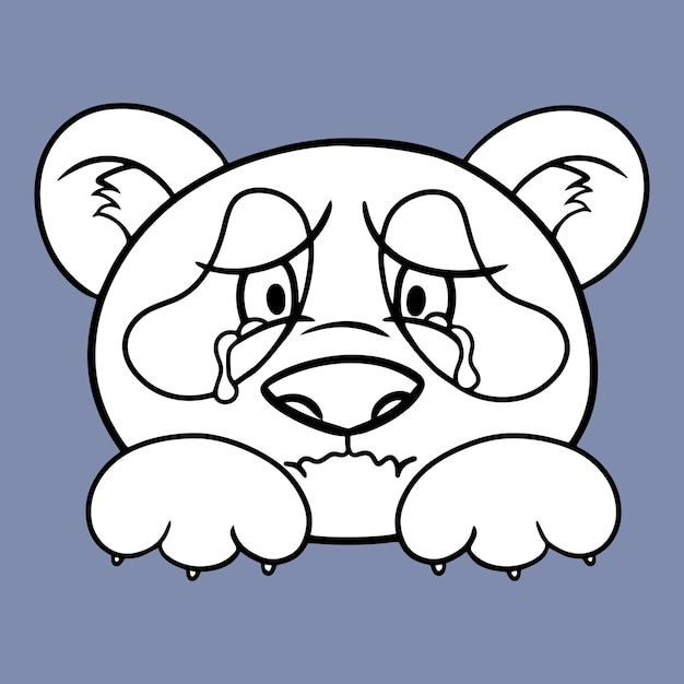 Monochrome picture Sad panda character crying panda animal emotions vector cartoon