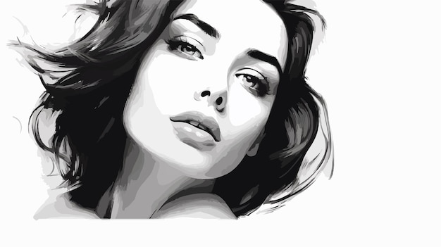 Vector monochrome portrait of flirtatious whiteskinned model