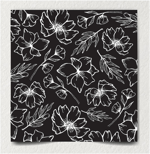 Monochrome seamless floral and abstract flower ornament decoration pattern