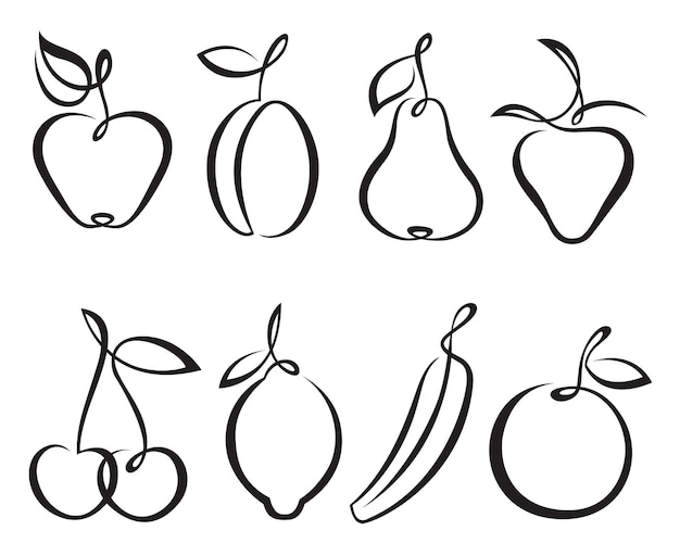 monochrome set of different fruits