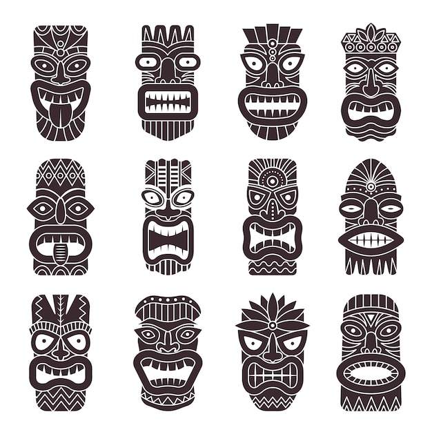 Monochrome set of tribal god tiki