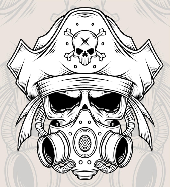 Monochrome Skull Pirate Illustration