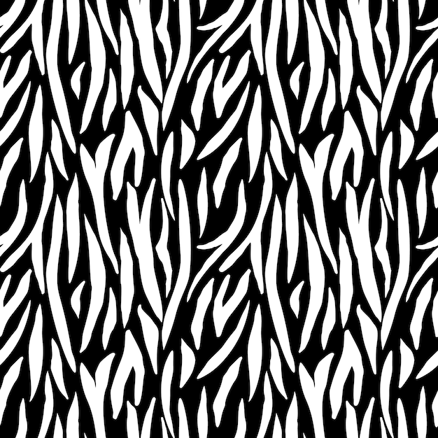 Monochrome tiger skin seamless pattern Abstract zebra skin stripes wallpaper Black and white animal fur endless backdrop Design for fabric textile print wrapping cover vector illustration