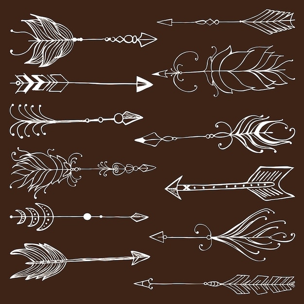 Vector monochrome tribal set with arrows hand drawn rustic and boho style vector illustration