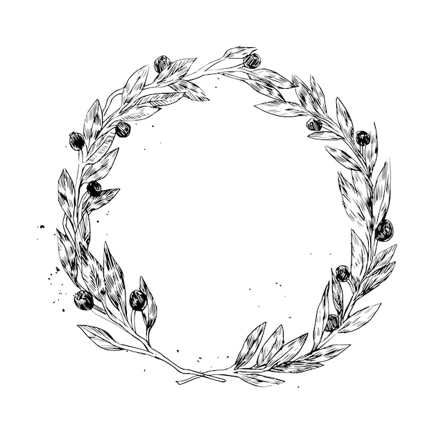 Vector monochrome of wreaths in sketch style