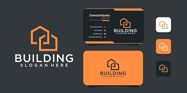 Monogram architecture real estate building logo design with business card Logo can be used for brand identity icon rent resident and business company