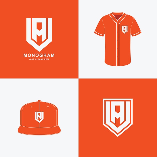 Monogram AV or VA for football, basketball, baseball, clothing on t-shirt and snapback mockup design