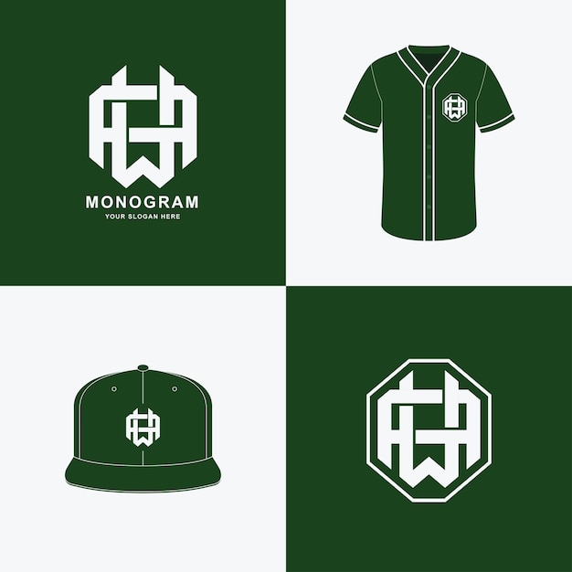 Monogram AW or WA for football, basketball, baseball, clothing on t-shirt and snapback mockup design