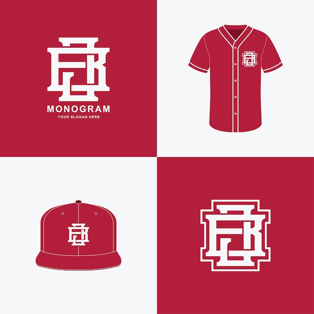 Monogram BJ or JB for football, basketball, baseball, clothing on t-shirt and snapback mockup design