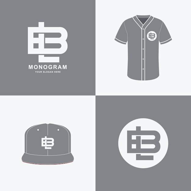 Monogram BL or LB for football, basketball, baseball, clothing on t-shirt and snapback mockup design