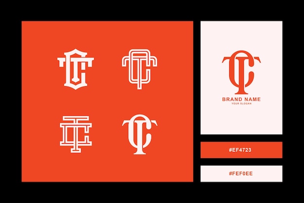 Monogram collection letter CT or TC with interlock style for brand, clothing, apparel, streetwear