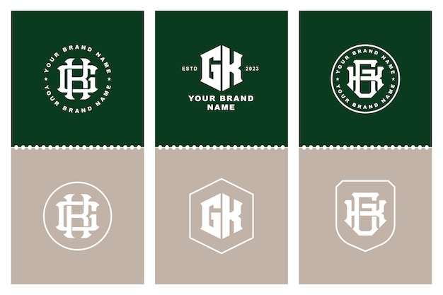 Monogram collection letter GK or KG with interlock modern style badge design for clothing brand