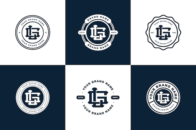 Monogram collection letter GL or LG with interlock style badge design for brand clothing apparel