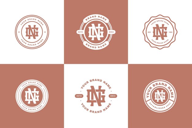 Monogram collection letter GN or NG with interlock style badge design for brand clothing apparel