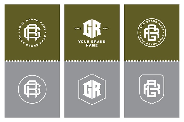 Monogram collection letter GR or RG with interlock modern style badge design for clothing brand