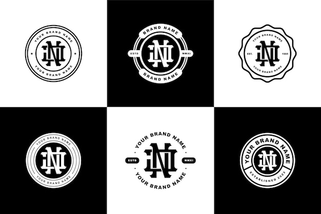 Monogram collection letter JN or NJ with interlock style badge design for brand clothing apparel