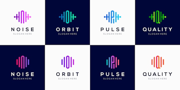 Monogram creative logo design template with pulse element.