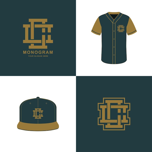 Monogram initial C or CC for basketball, baseball, clothing on jersey and snapback mockup design