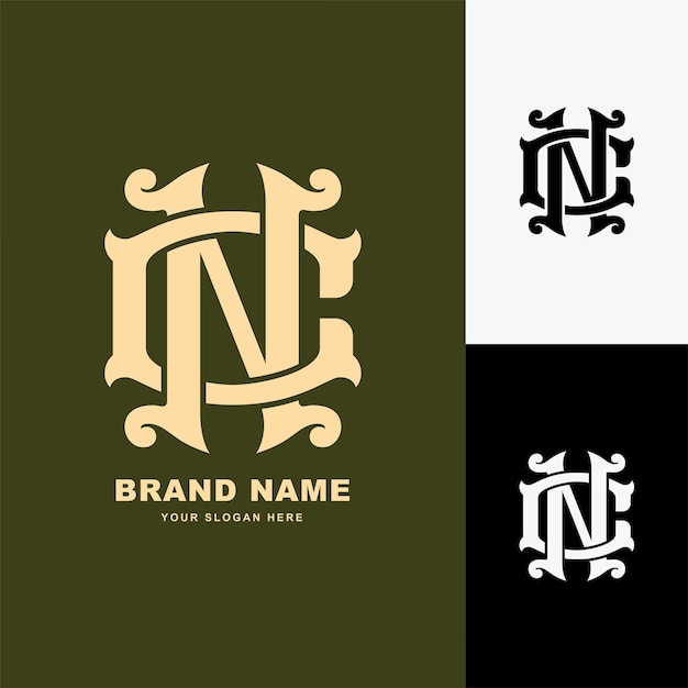 Monogram letter CN or NC with interlock, vintage, classic style good for clothing brand, streetwear