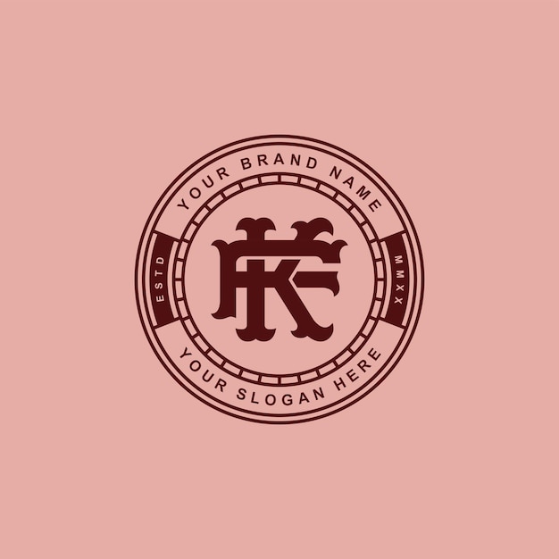 Monogram letter FK or KF with interlock vintage classic style badge design for clothing brand