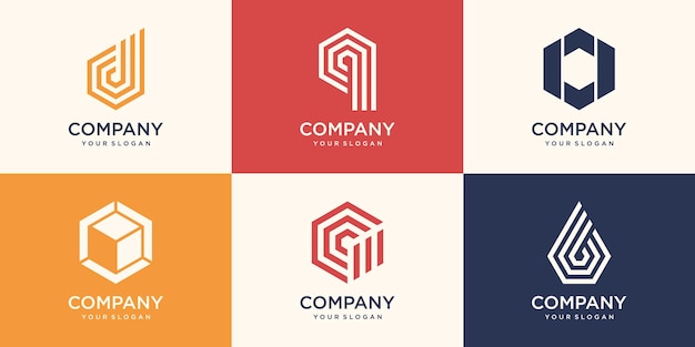 Monogram letter and hexagon with stripe concept logo design template.