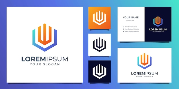 Monogram letter U and W logo with business card template