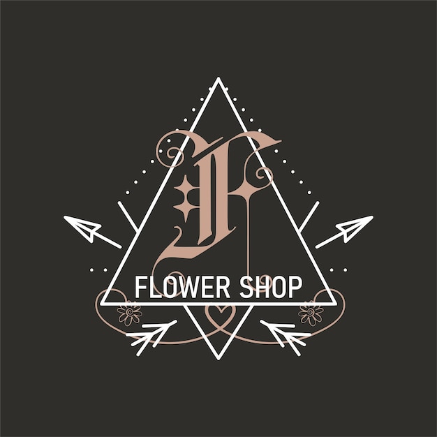 Monogram logo designs Classic monogram flower shop Stylish badge for web and print Stock vector label isolated on dark background