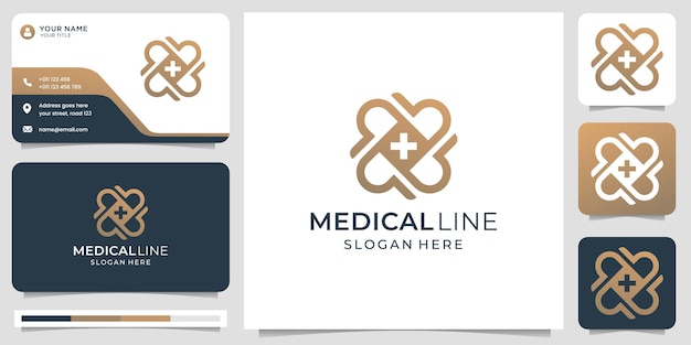 Monogram medical line logo and business card template