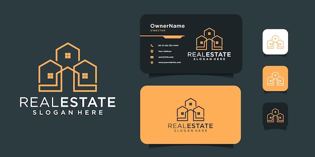 Monogram real estate building logo design with business card template Logo can be used for icon brand identity architecture and business company