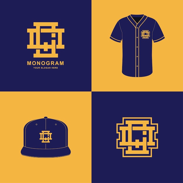 Monogram sport and slab initial CQ or QC for clothing, apparel on t-shirt and snapback mockup design