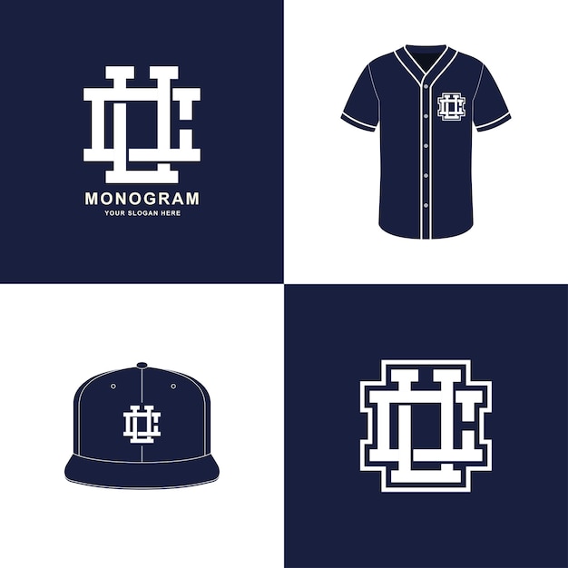 Monogram sport and slab initial CU or UC for clothing, apparel on t-shirt and snapback mockup design